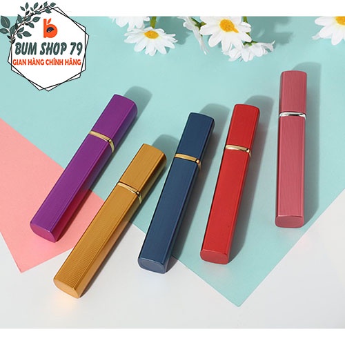 Lọ chiết nước hoa mini vỏ nhôm sọc vuông 2 lớp dung tích 12ml, Bình chiết nước hoa chai vuông ruột thủy tinh dạng xịt