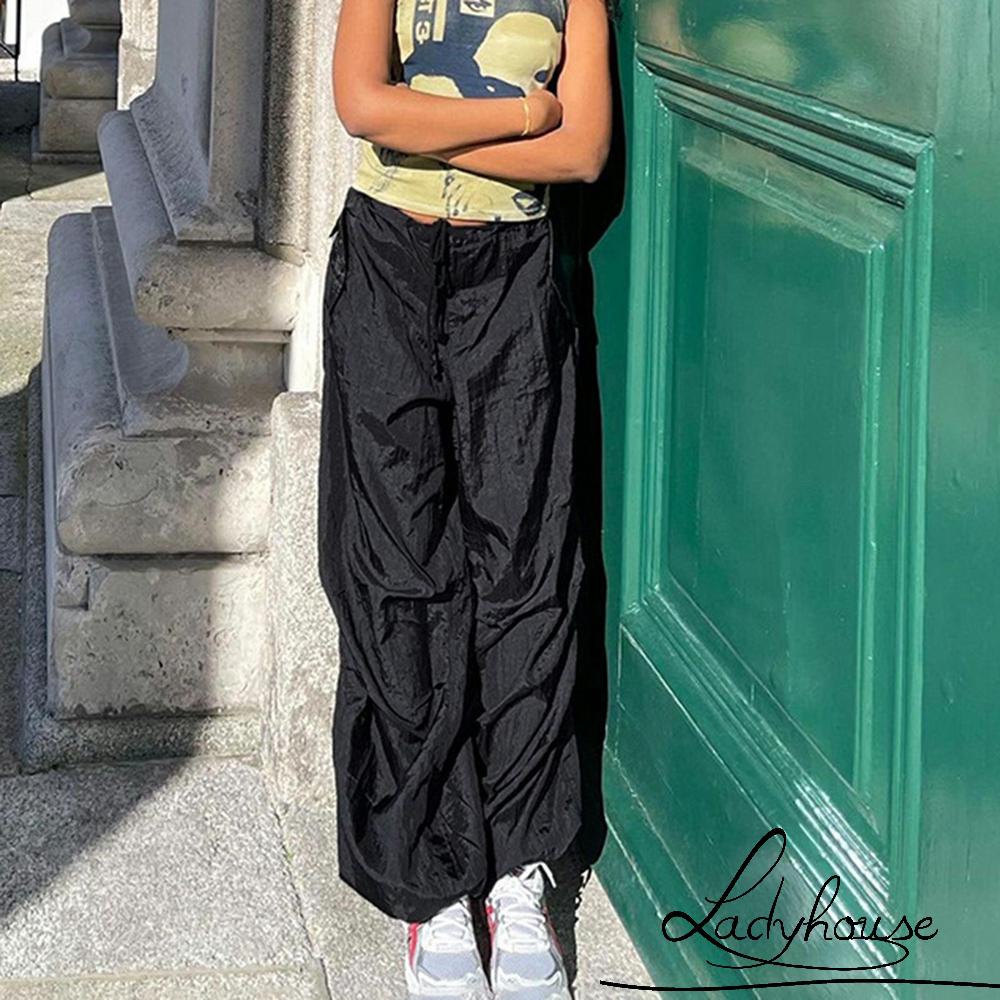 Quần Dài Dáng Rộng Màu Sắc Đơn Giản Có Dây Rút Dành Cho Nữ