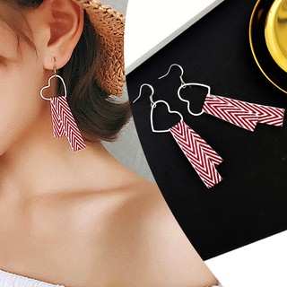 Bông Khuyên Tai Hàn Quốc Vải Đỏ May Mắn Mix Khung Trái Tim Siêu Nữ Tính !