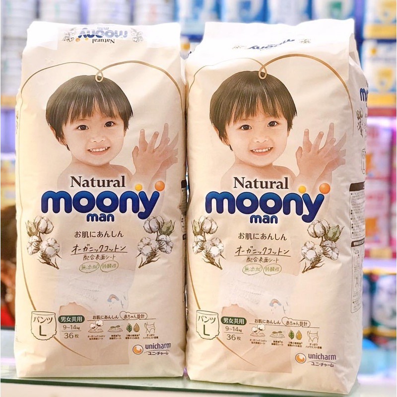 Tả Dán /Tã Bỉm Quần Moony Natural Cao Cấp Đủ Size NB63/S58/M46/L36