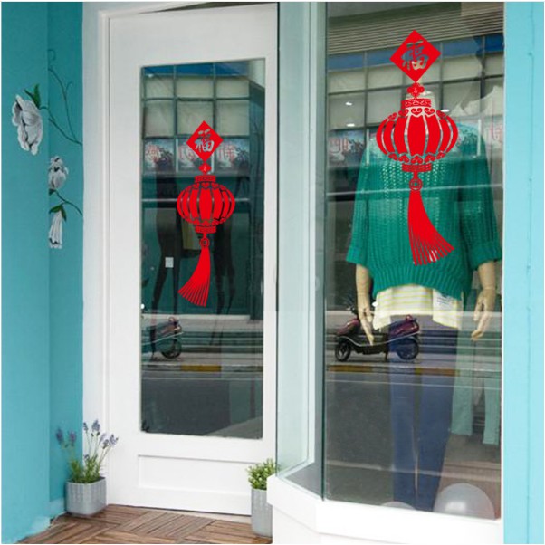 Decal trang trí Tết - Lồng đèn đỏ chào xuân