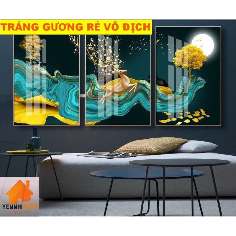 Xả combo 3 tranh tráng gương 50x70cm đẹp hơn tranh decal và canvas