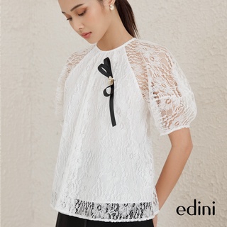 Áo ren tay phồng đính nơ cài edini - a1338