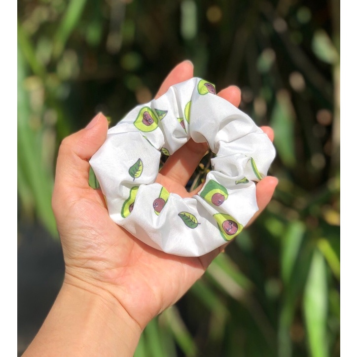 Combo 100 scrunchies vải cotton hoạ tiết trái cây, hoạt hình size 10cm