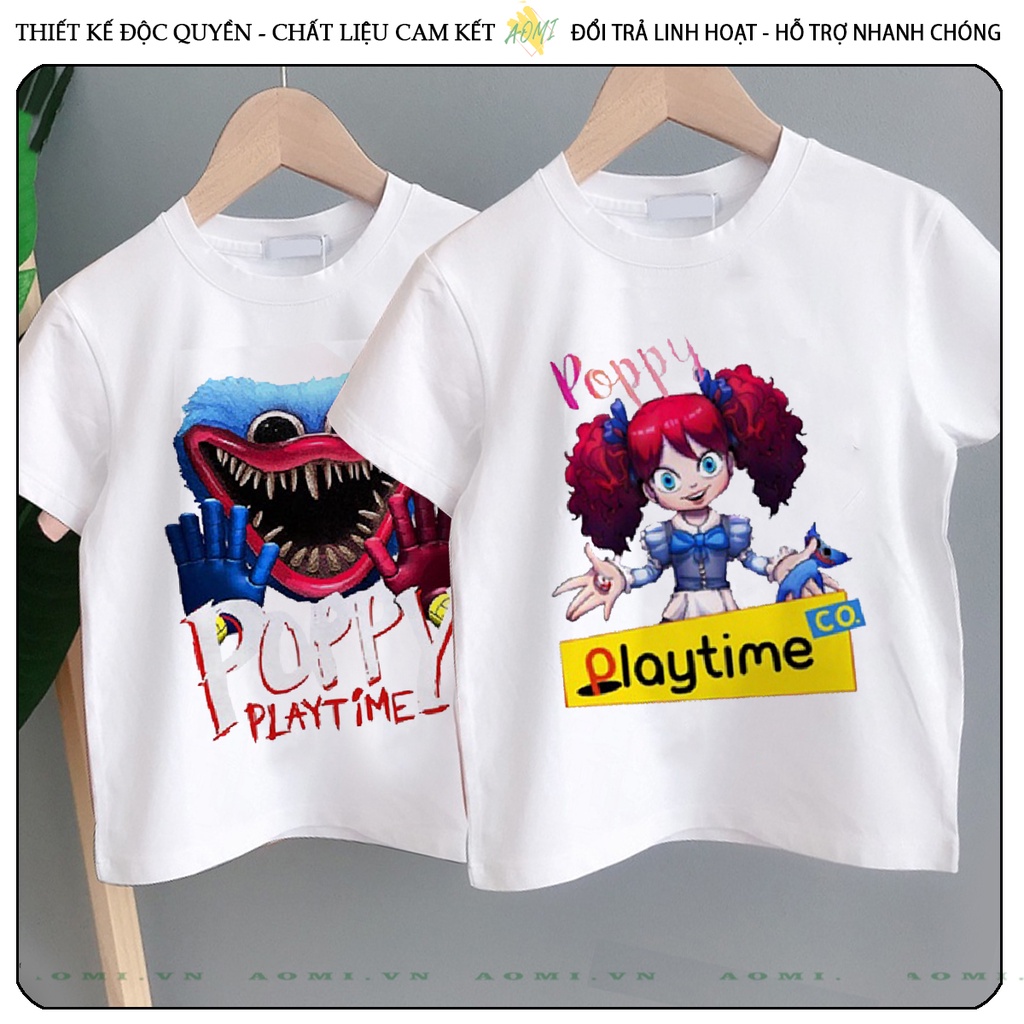 ÁO THUN Poppy Playtime Huggy Wuggy UNISEX PHÔNG TRẮNG TAY NGẮN NAM NỮ GIA ĐÌNH CẶP ĐÔI SIZE TRẺ EM BÉ TRAI GÁI AOMIVN