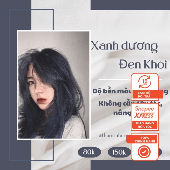 Nhuộm Tóc Xanh Dương Đen Khói Tặng Kèm Găng Tay, Lược, Áo trùm, Trợ Nhuộm