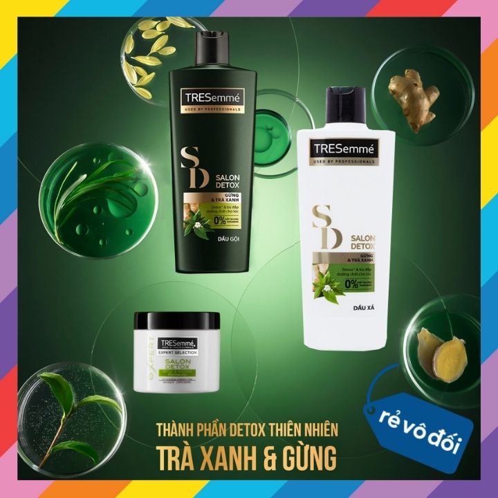 Dầu Gội, Xả Tresemme Salon Detox Cho tóc chắc khỏe cùng Gừng và Trà Xanh Dầu gội xả Detox tóc sạch sâu:Gội 640g, Xả 620g