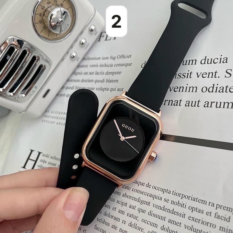 Đồng hồ nữ guou dây silicol hot nhất 2021 sang chảnh như aple watch,Tặng kèm vòng tay và hộp đựng
