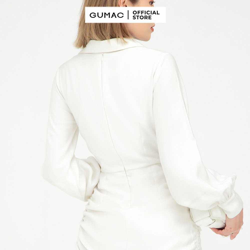Đầm nữ sơ mi rút sườn GUMAC màu trắng dáng ôm quyến rũ DB5125 | BigBuy360 - bigbuy360.vn