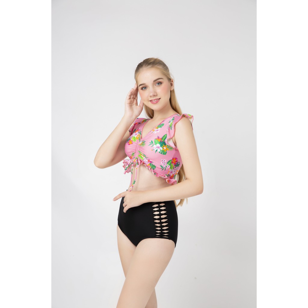 BIKINIPASSPORT - Áo lẻ dây rút nhún - Hồng
