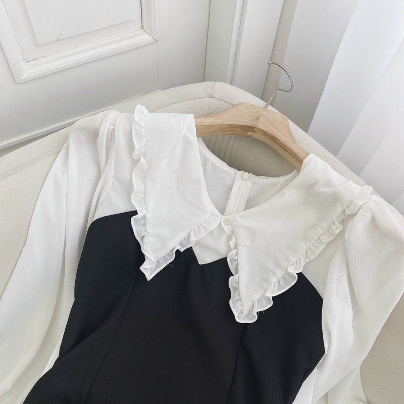 Hình chính chủ YenCloset - Đầm đen phối trắng cổ bèo