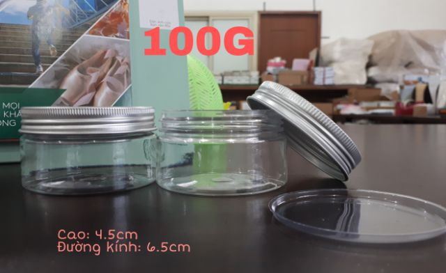 Hủ Nhựa Trong Nắp Kim Loại 50G - 100G Có Nắp Chặn