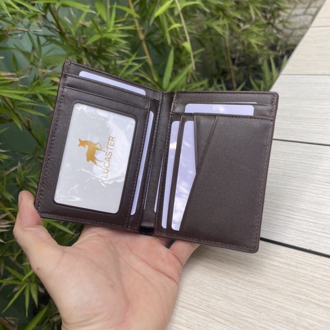 ví nam kiểu đứng da thật Sọc đỏ có dây kéo da thật nhập khẩu thời trang phong cách Lucaster BH-12 tháng