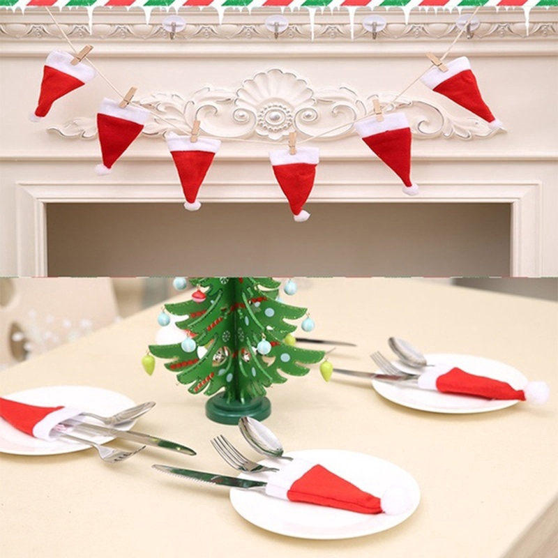 5pcs Merry Christmas Christmas Small Hat Party Dinner Knife and Fork Set Pocket Cover Home Decor