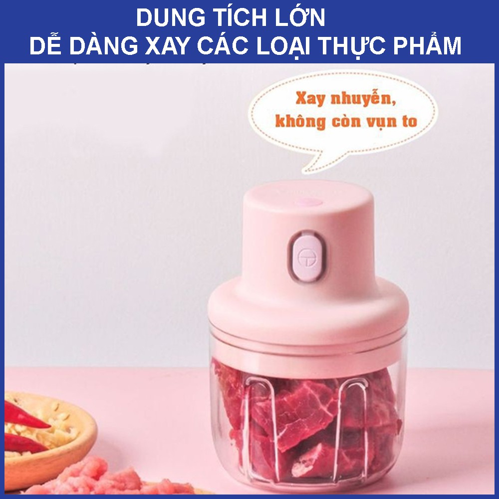 Máy xay tỏi ớt cầm tay mini cao cấp dung tích 250ML, Máy xay hạt khô, xay thịt đa năng lưỡi bằng thép không gỉ