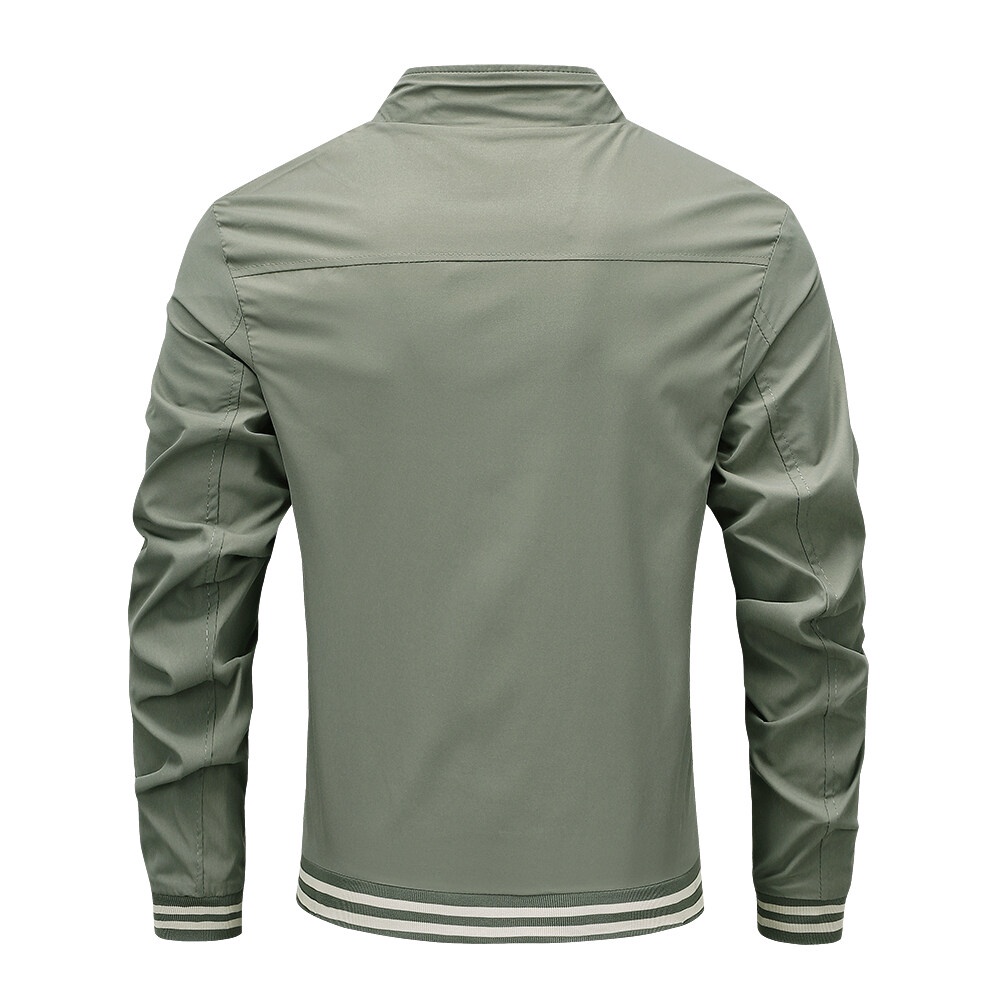 Áo Khoác Bóng Chày Jaket Lelaki Cổ Đứng Chống Gió Chống Nước Màu Trơn Có Khóa Kéo