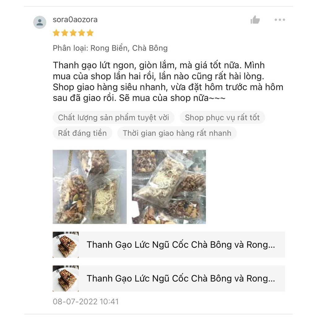 Thanh dinh dưỡng gạo lức Chà Bông và Rong Biển, Bếp Nhà Bống hạt dinh dưỡng, hỗ trợ giảm cân, ăn vặt ăn kiêng