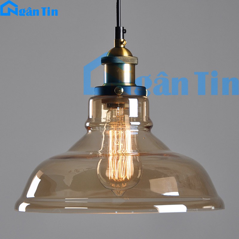 Đèn thả trần thủy tinh trang trí nhà quán cà phê T75 Ngân Tin (Tặng kèm 1 bóng Led edison 4w ánh sáng vàng)