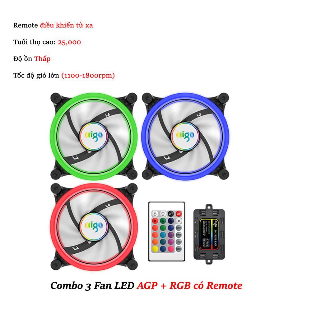 Combo 3 Fan LED AGP + RGB tặng kèm Remote