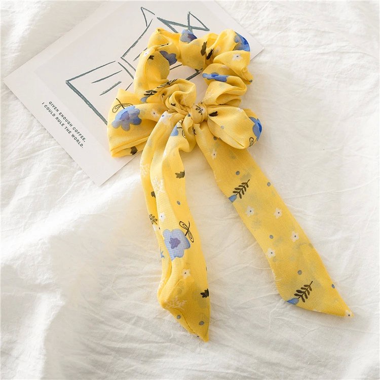 Cột tóc vải Scrunchies thắt nơ dài họa tiết hoa vintage xinh xắn phong cách hàn quốc - Mã SC012