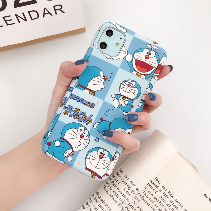 Ốp điện thoại kính cường lực cứng bảo vệ toàn diện 360 độ in hình Doraemon thời trang cho iPhone 12mini 11 12 Pro Max XS XR X 5 5S 6 6S 7 8 Plus