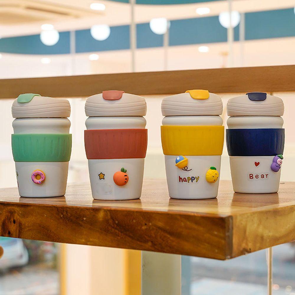 Bình Nước Chân Không 350ML In Họa Tiết Hoạt Hình Kèm Ống Hút