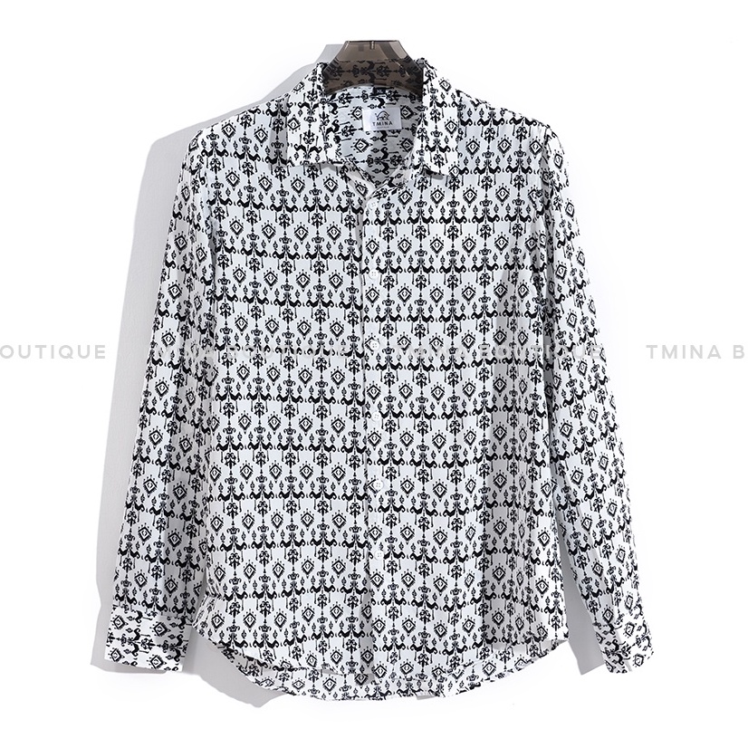 Áo sơ mi nam lụa dài tay TMINA thiết kế họa tiết trẻ trung hiện đại SM10