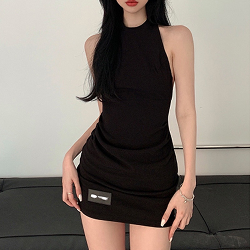Đầm Ngắn Không Tay Cổ Tròn Hở Lưng Màu Sắc Trơn Thời Trang Mùa Hè Dành Cho Nữ
