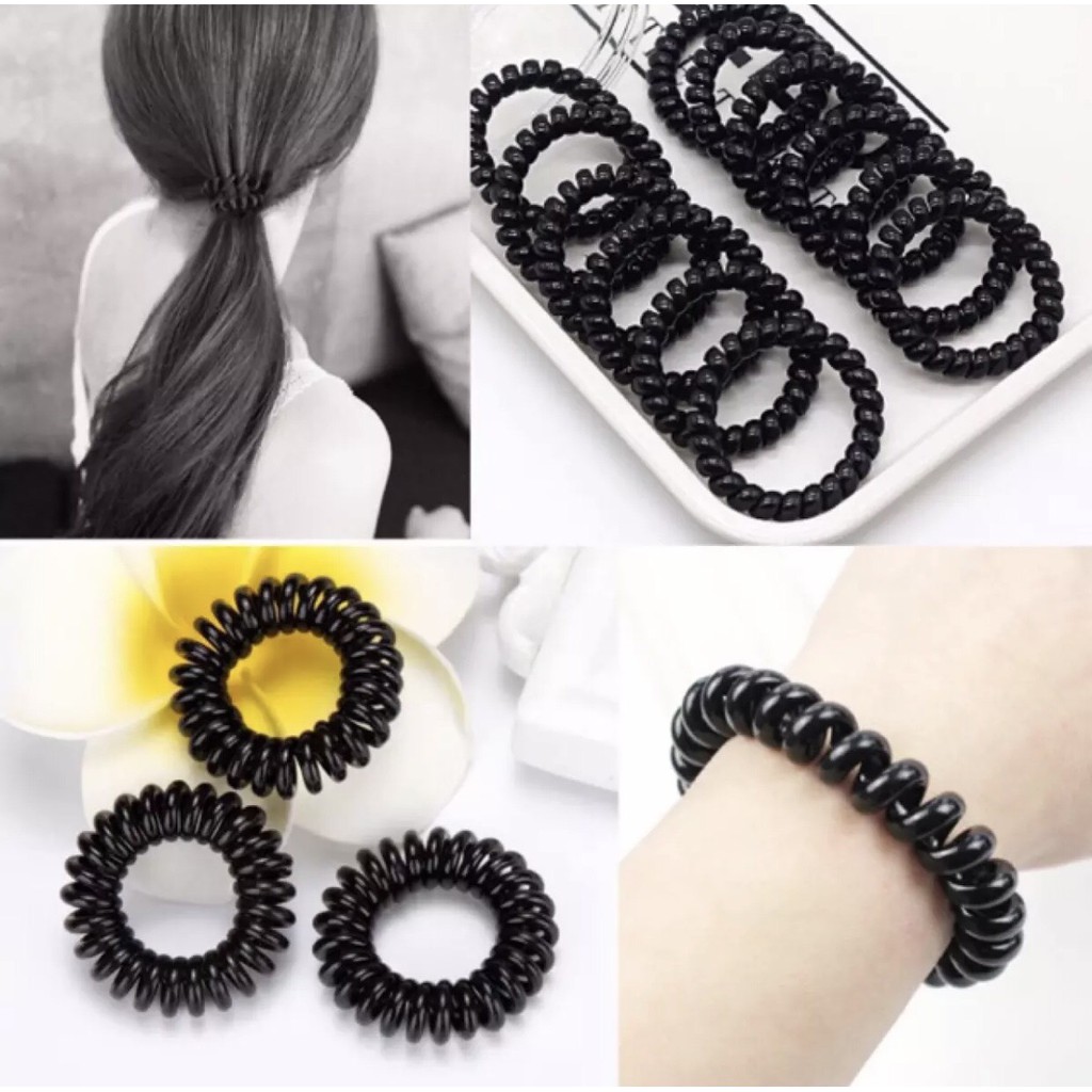 Sét 5 Dây Buộc Tóc Lò Xo Màu Đen Tiện Lợi Cho Bạn Gái ( Có Thể làm Vòng Tay - Móc Khóa ) Dễ Thương HOT TREND PKHNA0003