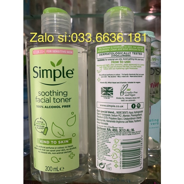 { chính hãng-giá sỉ } nước hoa Hồng Simple giúp cân bằng độ ẩm ,se khít lỗ chân lông và sáng da chai 200ml