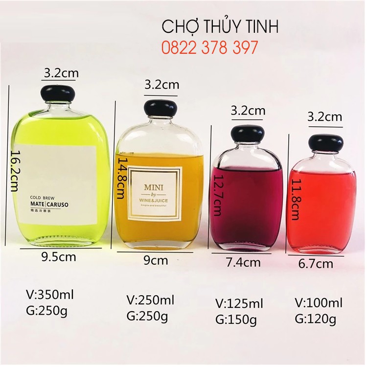 Chai Thủy Tinh Dẹp Nắp Nhựa 100ml 250ml 350ml 500ml