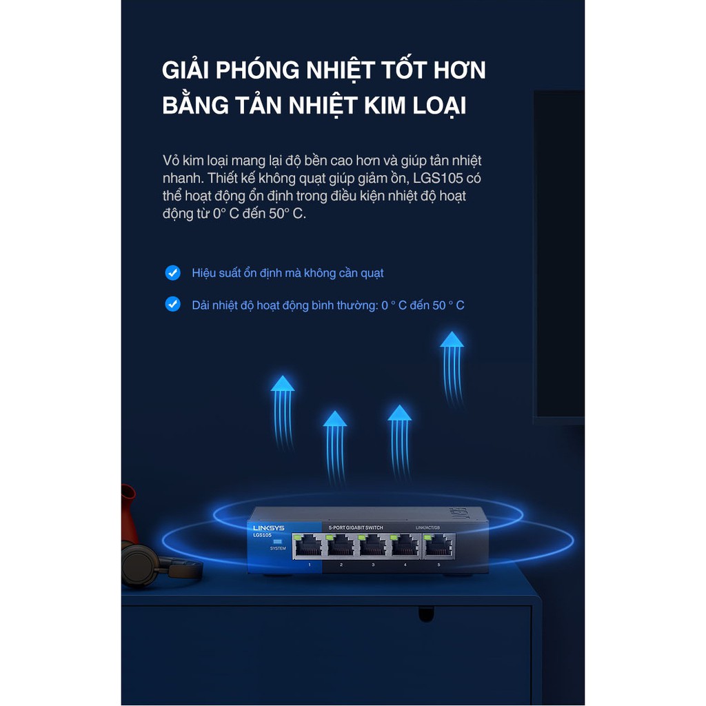 Thiết Bị Chia Mạng Linksys Switch LGS105 Unmanaged 5-Port Business Gigabit