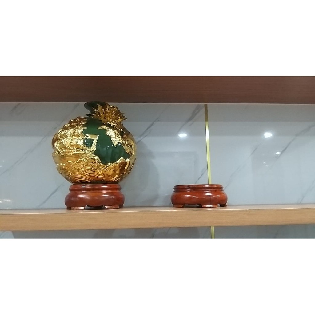 🔥 Lọ hoa hút lộc - Bình Hút Tài Lộc Dát Vàng Gốm Sứ Bát Tràng Cao Cấp + Tặng Kèm Đế Gỗ