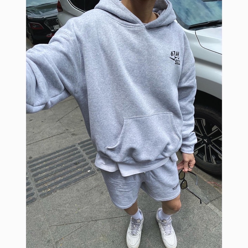 Hoodie xám SS22 phom boxy