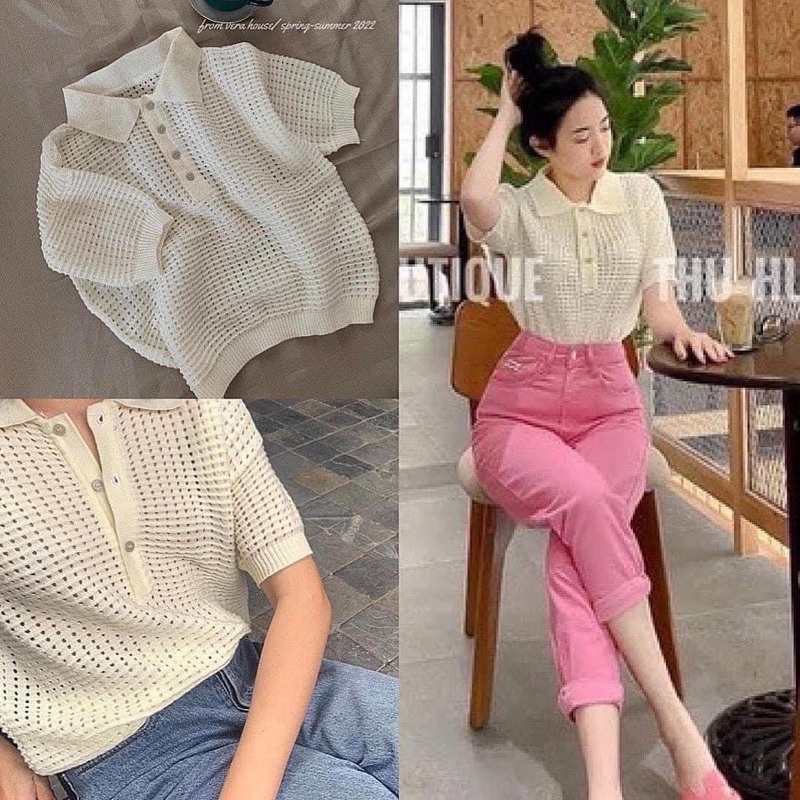 Áo mongtoghi nữ cổ bẻ màu trắng đi biển mix gì cũng đẹp vừa kín đáo vừa sexy lưới thoáng mát cực kỳ thời thượng