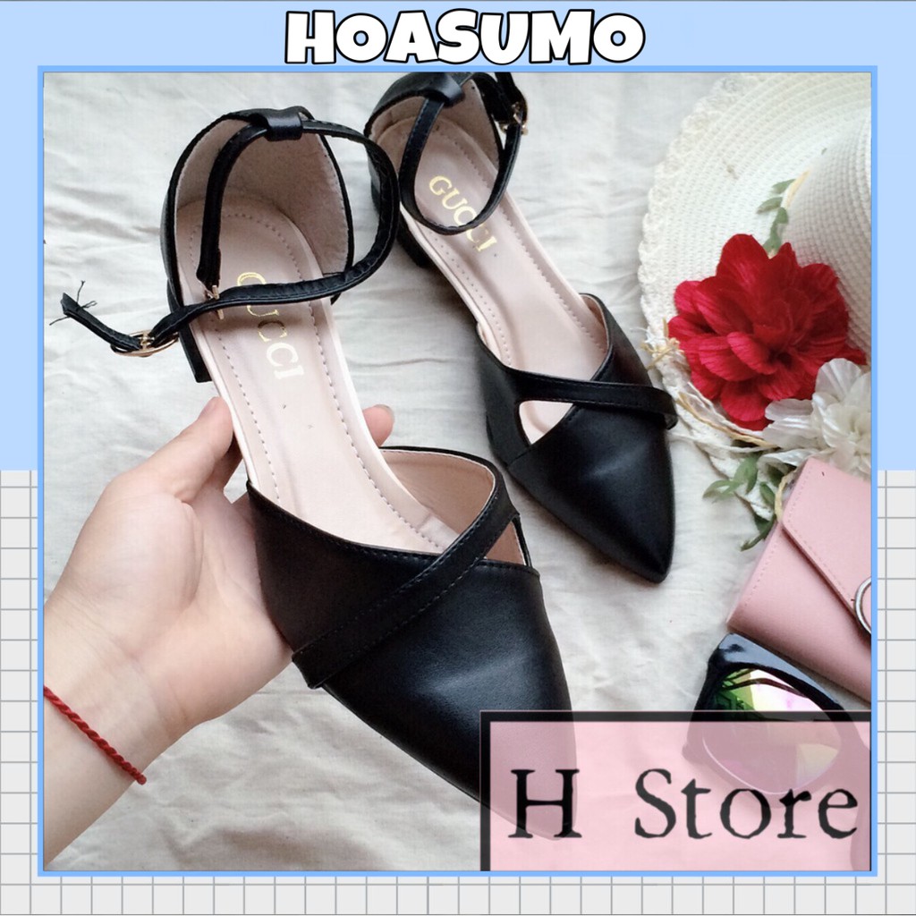 (hoasumo_form rộng lùi 1size) giày sandal mũi chéo cao 3cm cực xinh