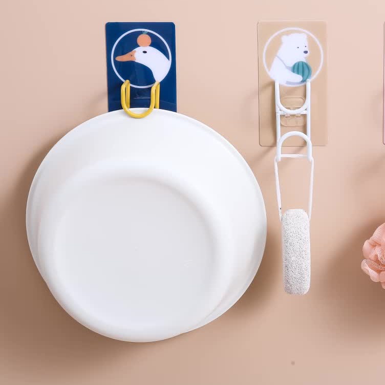 Móc Dán Tường Treo Thau Chậu, Khăn, Quần Áo/ Giá Gắn Tường Treo Đồ Nhà Bếp, Nhà Tắm (Mẫu Hoạt Hình)