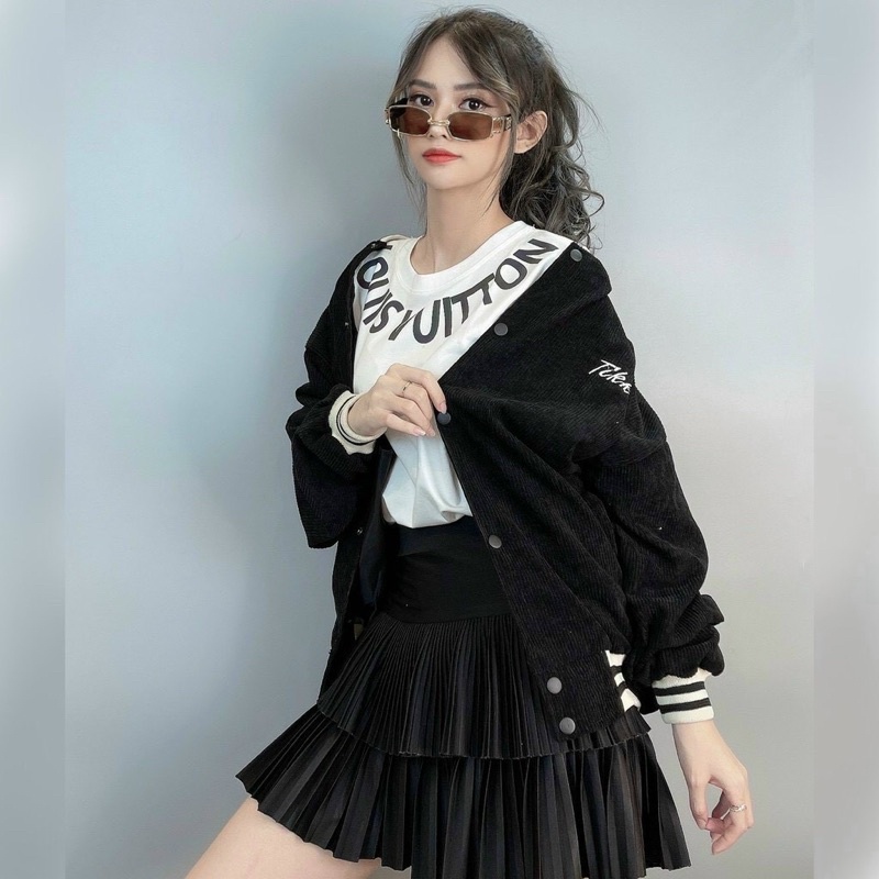 Áo Bomber Chất Nhung Tăm Thêu Chữ Nổi Màu Dáng Rộng Ulzzang Unisex Siêu Hot