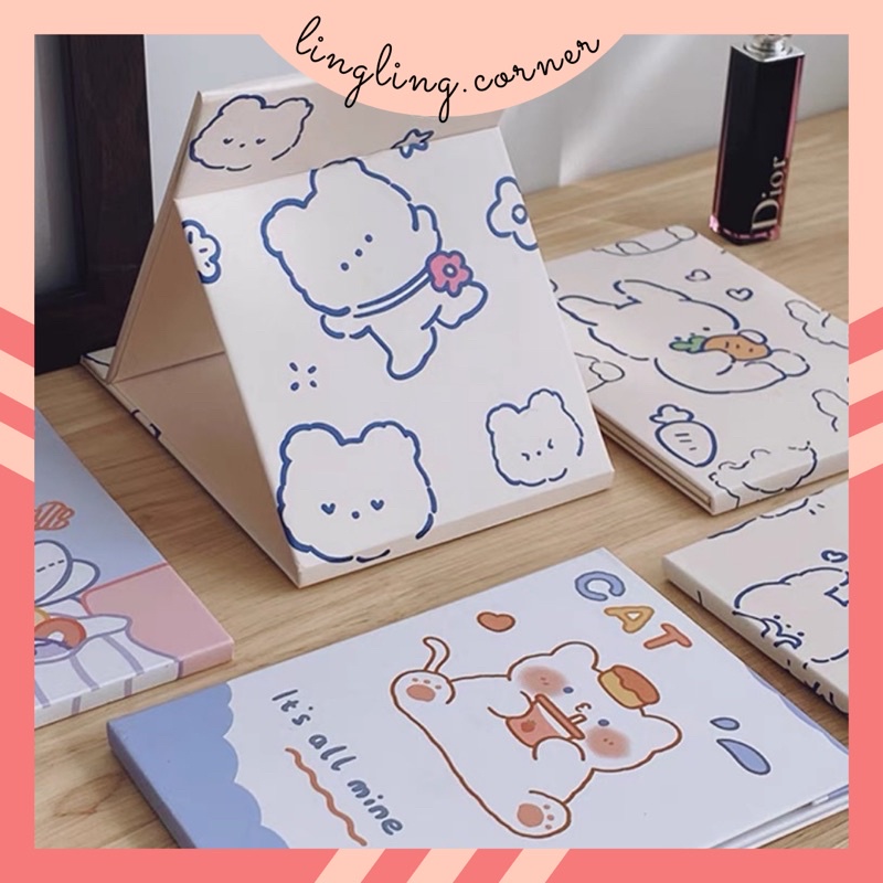 Gương trang điểm để bàn dạng gập chữ nhật hình cute