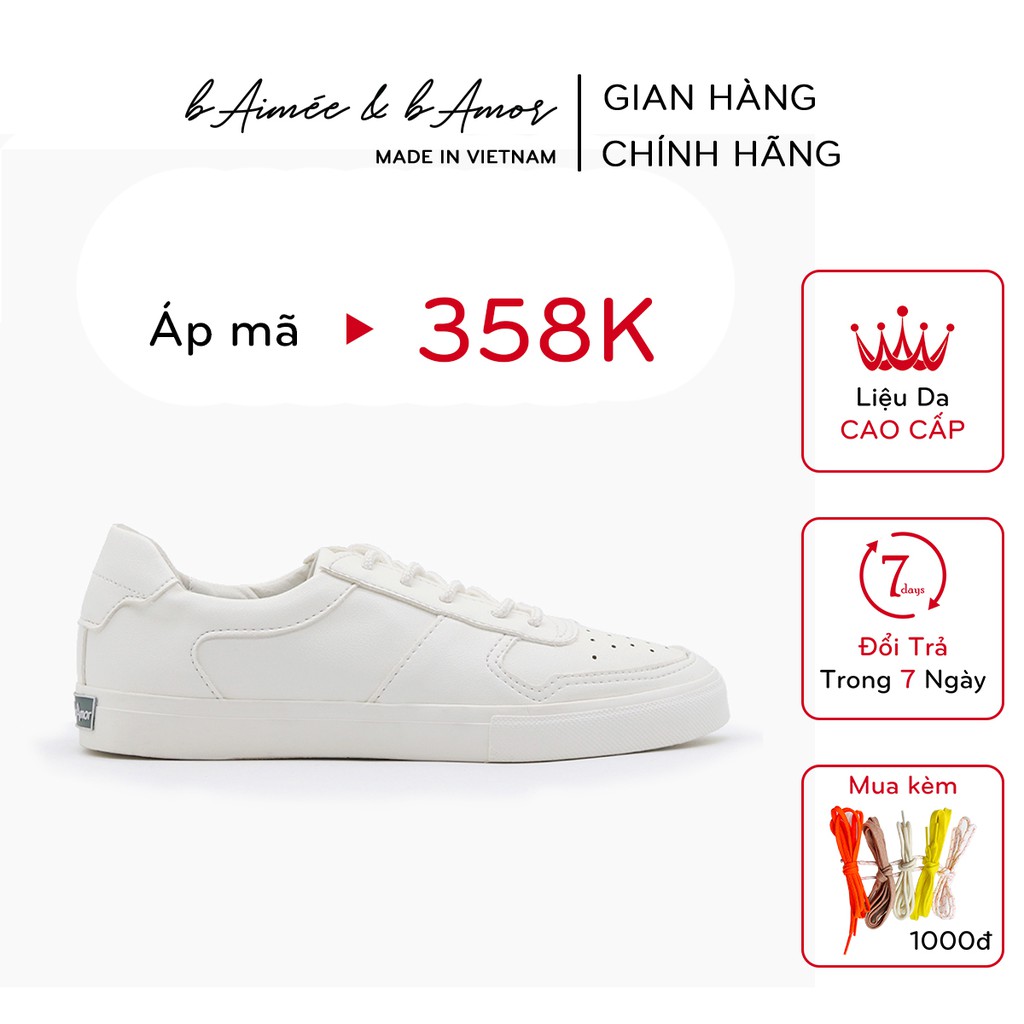 Giày thể thao nữ màu trắng đẹp dáng giày sneaker bata đế bằng cổ thấp thời trang bAimée & bAmor - MS1408