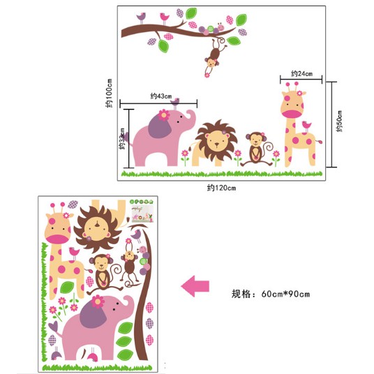 Decal Dán Tường Vườn thú voi hồng ( Kèm Video thật )