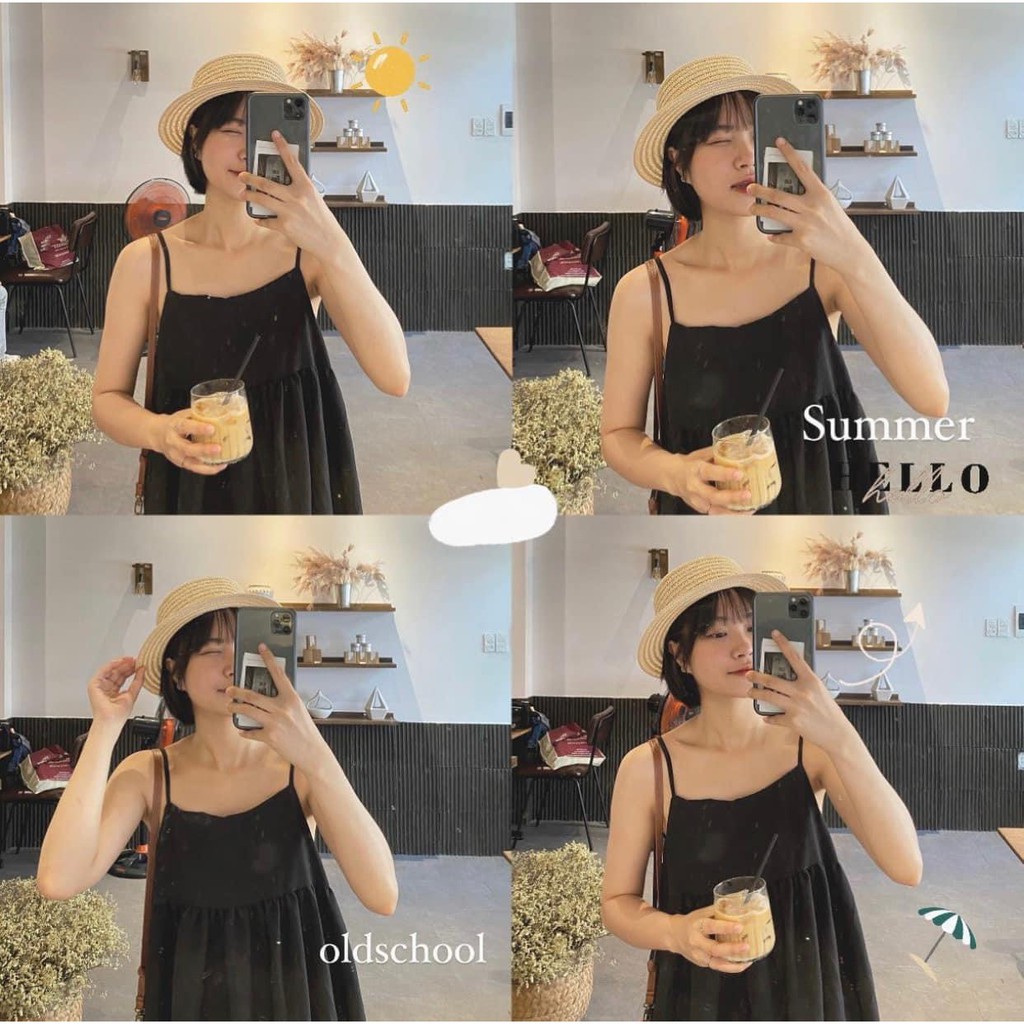 [Ảnh thật/Sẵn]Váy hai dây siêu xinh vải dày dặn laoij 1 dáng babydoll /Đầm 2 dây babydoll