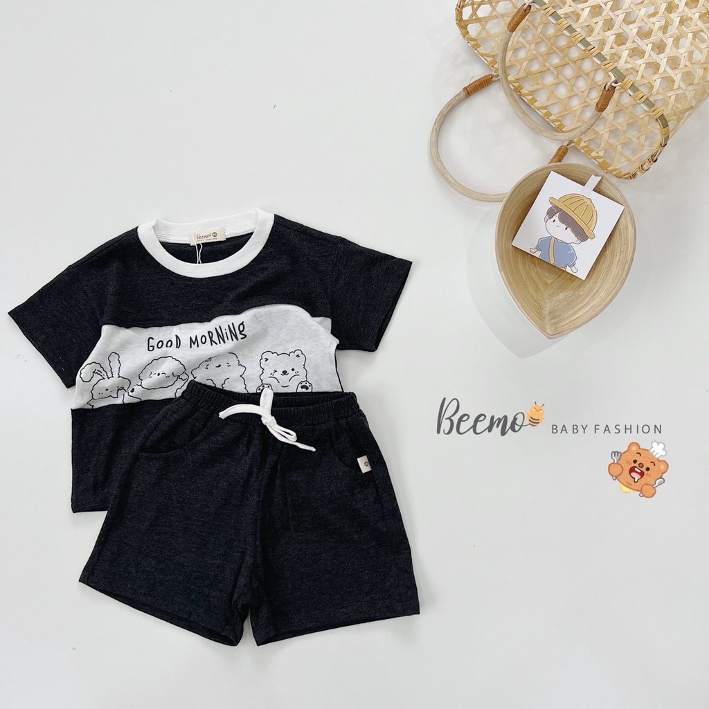Bộ cotton hoạ tiết gấu bé trai cá tính, bộ thun mềm mát sành điệu