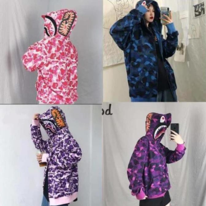 (ảnh thật, có sẵn) áo khoác nỉ hoodie unisex bape cá mập