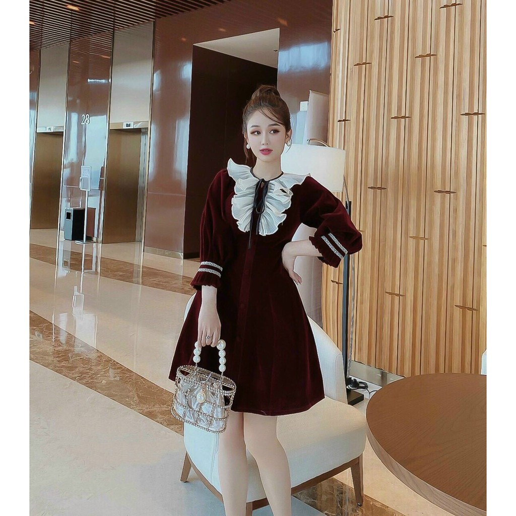 Đầm nhung bèo tiểu thư dịu dàng BG14210 mới