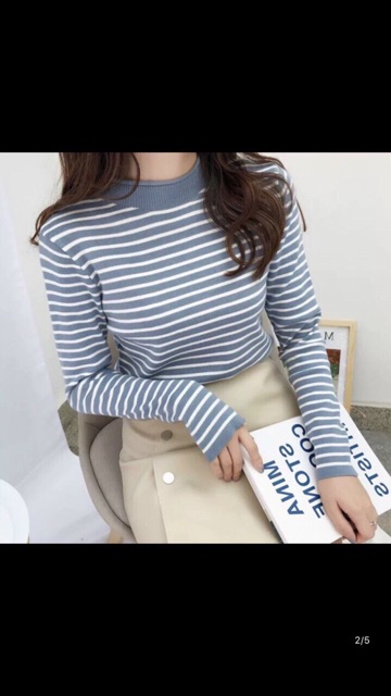 Áo len kẻ cổ viền hàng đẹp Quảng Châu