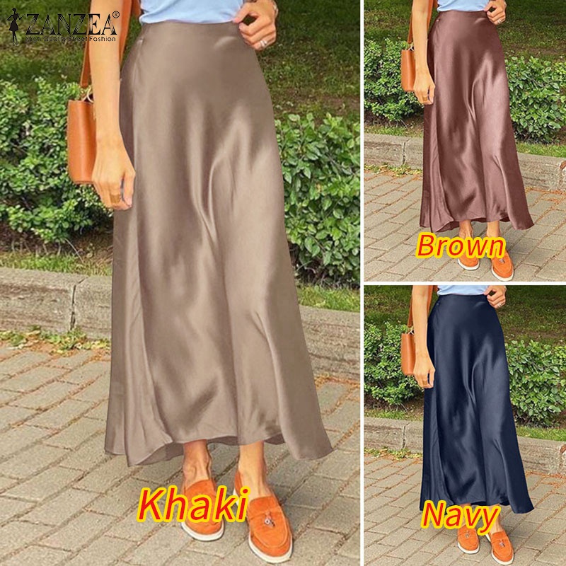 Chân váy dài Zanzea vải satin có khóa kéo thời trang cho nữ