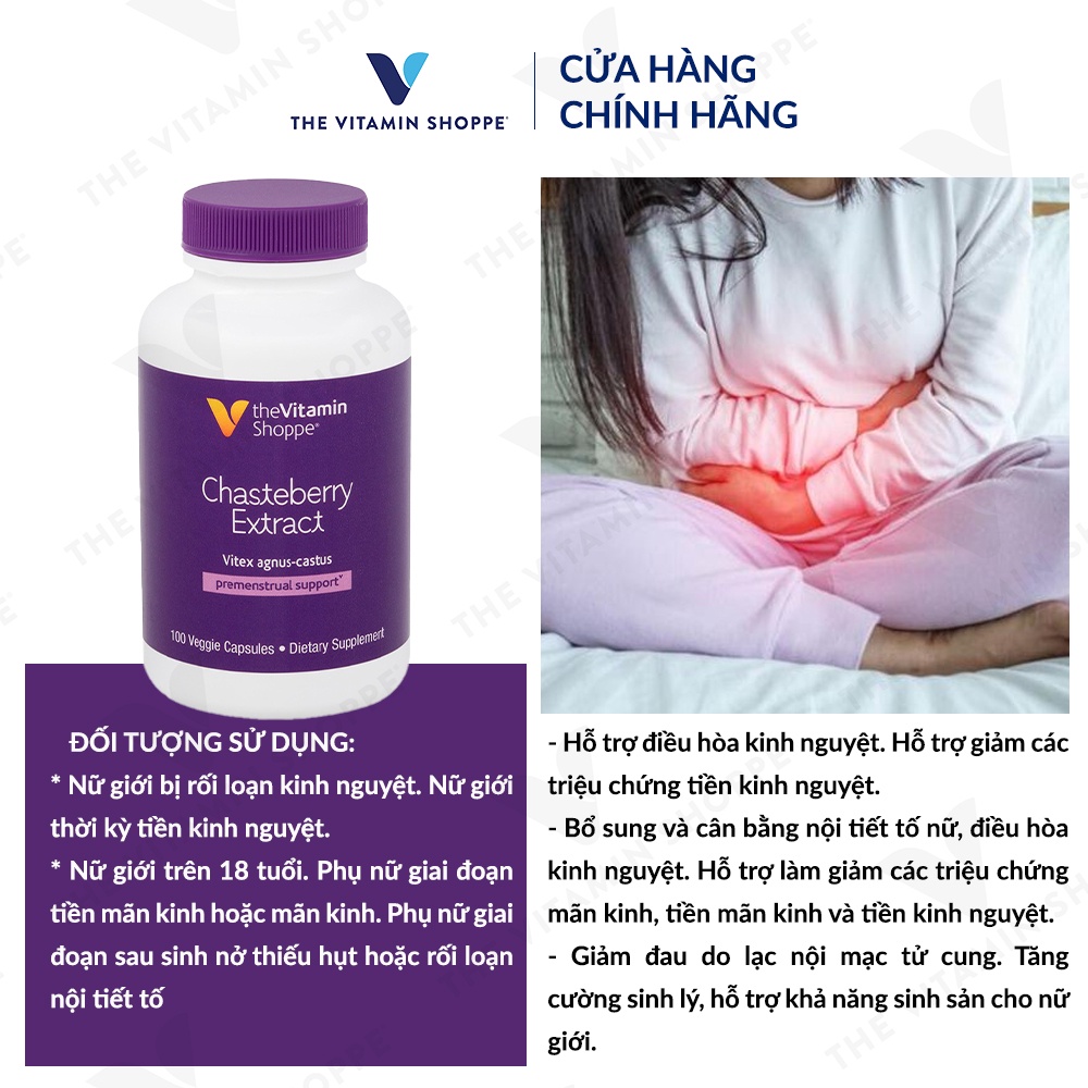 Viên uống điều hòa kinh nguyệt THE VITAMIN SHOPPE Chasteberry Extract 100 viên