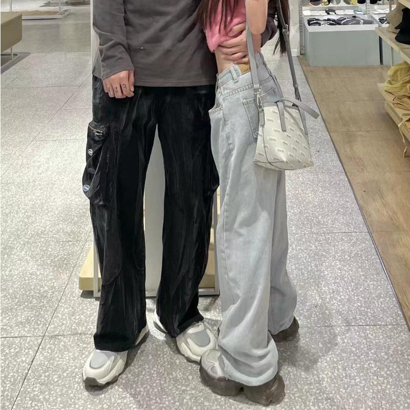 Quần Jeans Dài Lưng Cao Ống Rộng Phong Cách Retro Cho Nữ