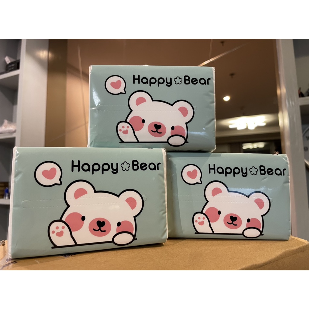 Giấy ăn Happy Bear siêu dai, gói 120 tờ 3 lớp mềm mịn như lụa